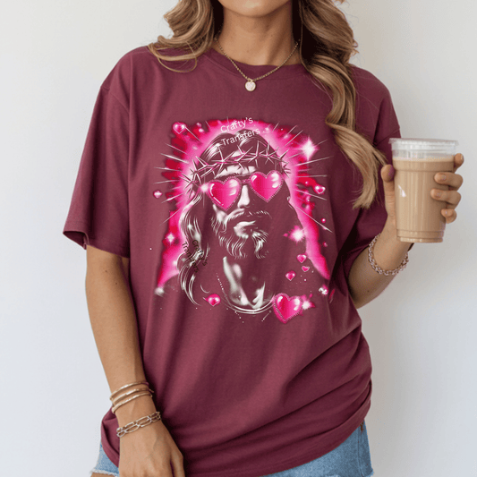 Jesus Is Love DTF Shirt Transfer | Valentine Faith Graphic with Heart Sunglasses