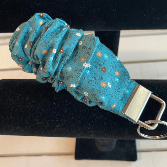 Teal Star Scrunchie Keychain Wristlet | Fabric Wrist Key Chain | Cute Everyday Accessory