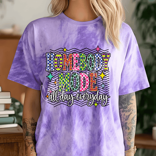 Homebody Mode All Day Everyday DTF Transfer | Colorful Checkered Leopard Quote Shirt Transfer