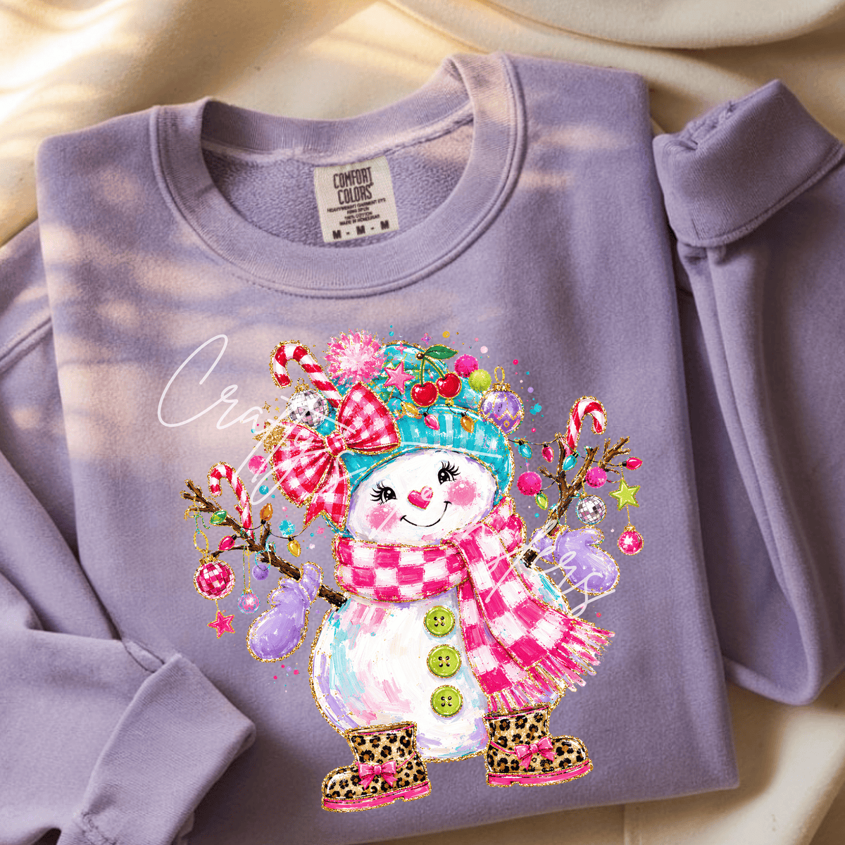 Pink Snowman Christmas DTF Transfer | Leopard Boots Candy Cane Holiday Shirt Transfer