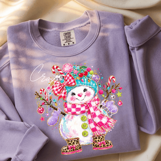 Pink Snowman Christmas DTF Transfer | Leopard Boots Candy Cane Holiday Shirt Transfer
