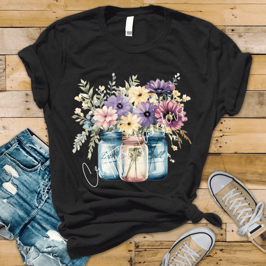 Floral Mason Jar DTF Transfer – Watercolor Wildflower Bouquet Design – Rustic Farmhouse Flower Graphic Tee Transfer