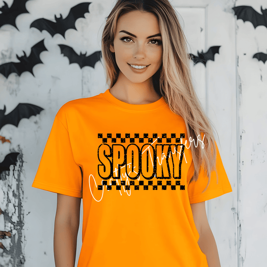 Spooky DTF Transfer | Halloween Checkered Graphic Shirt Transfer | Retro Spooky Season Heat Transfer | Ready to Press