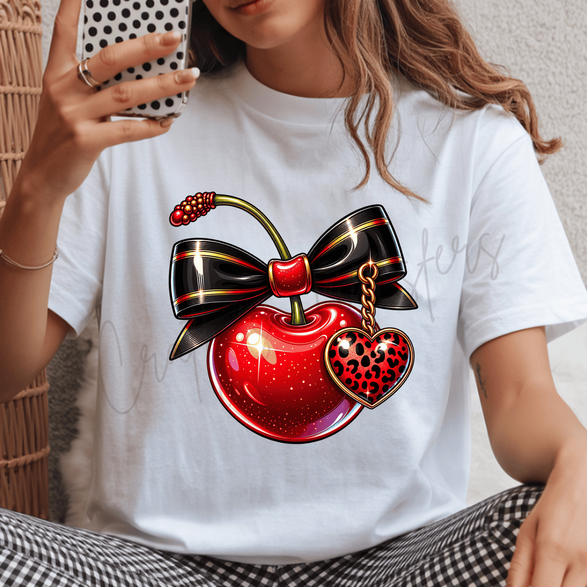 Cherry Bow DTF Transfer | Red Leopard Heart Coquette Shirt Transfer