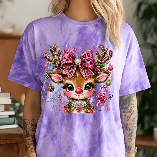 Pink Leopard Christmas Reindeer DTF Transfer | Girly Holiday Reindeer Shirt Transfer