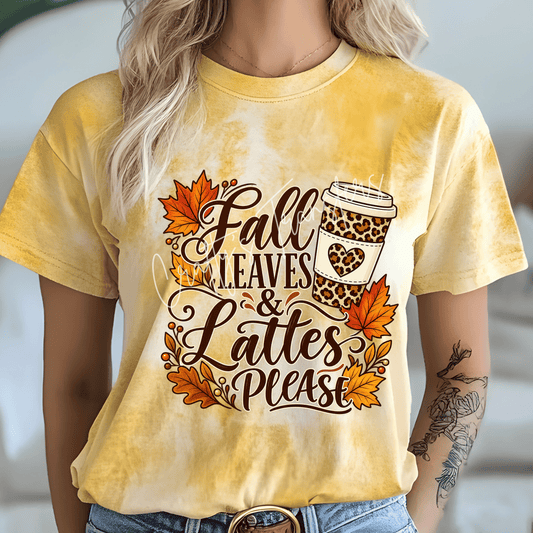Fall Leaves & Lattes Please DTF Transfer | Leopard Coffee Autumn Shirt Transfer