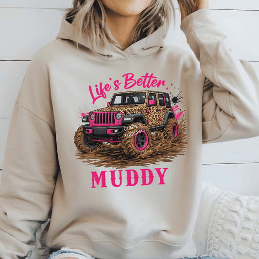 Life's Better Muddy | Jeep Life | Cheetah Print and Pink Jeep
