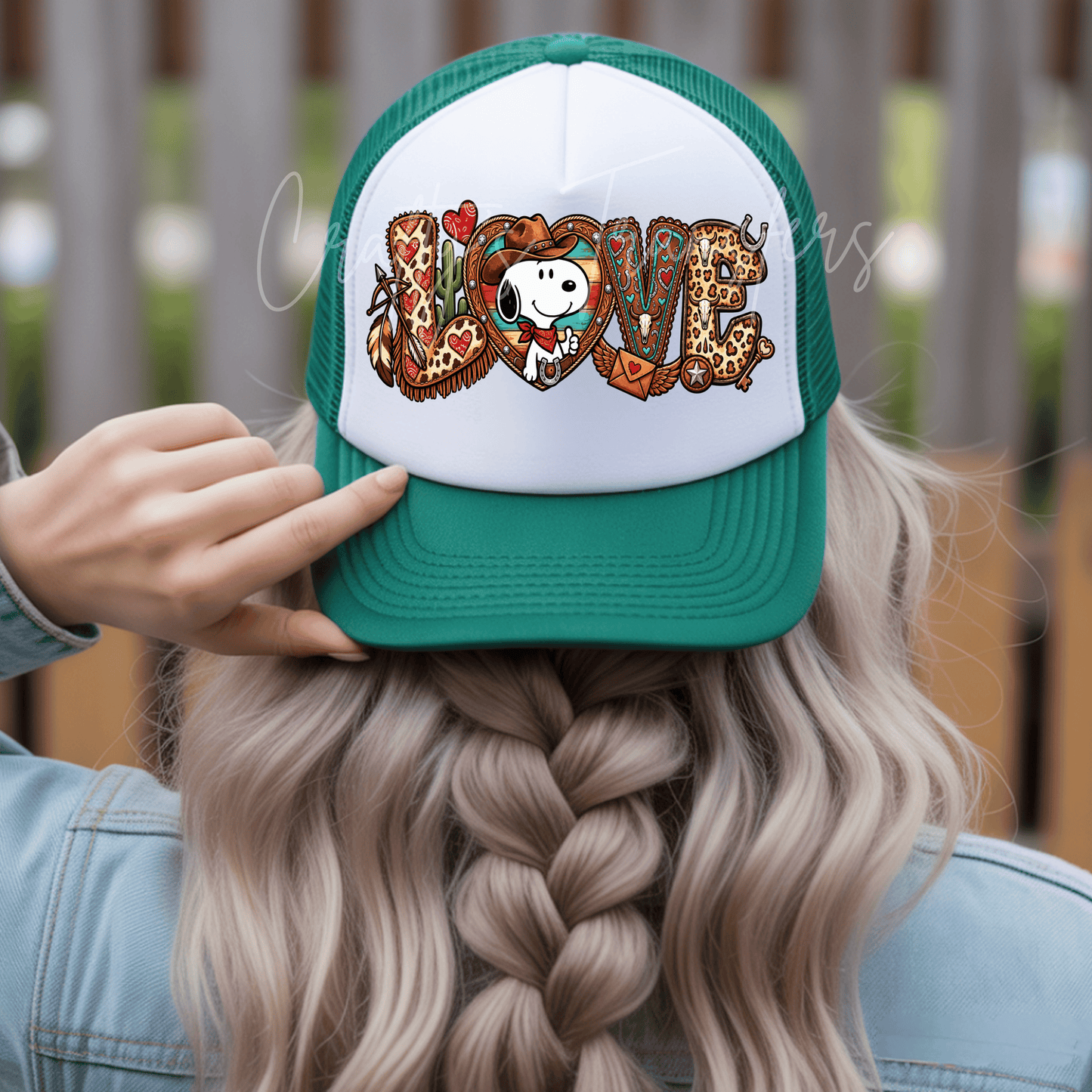 Western Love Trucker Hat DTF Transfer – Cowboy Dog Turquoise Leopard Valentine Hat Design