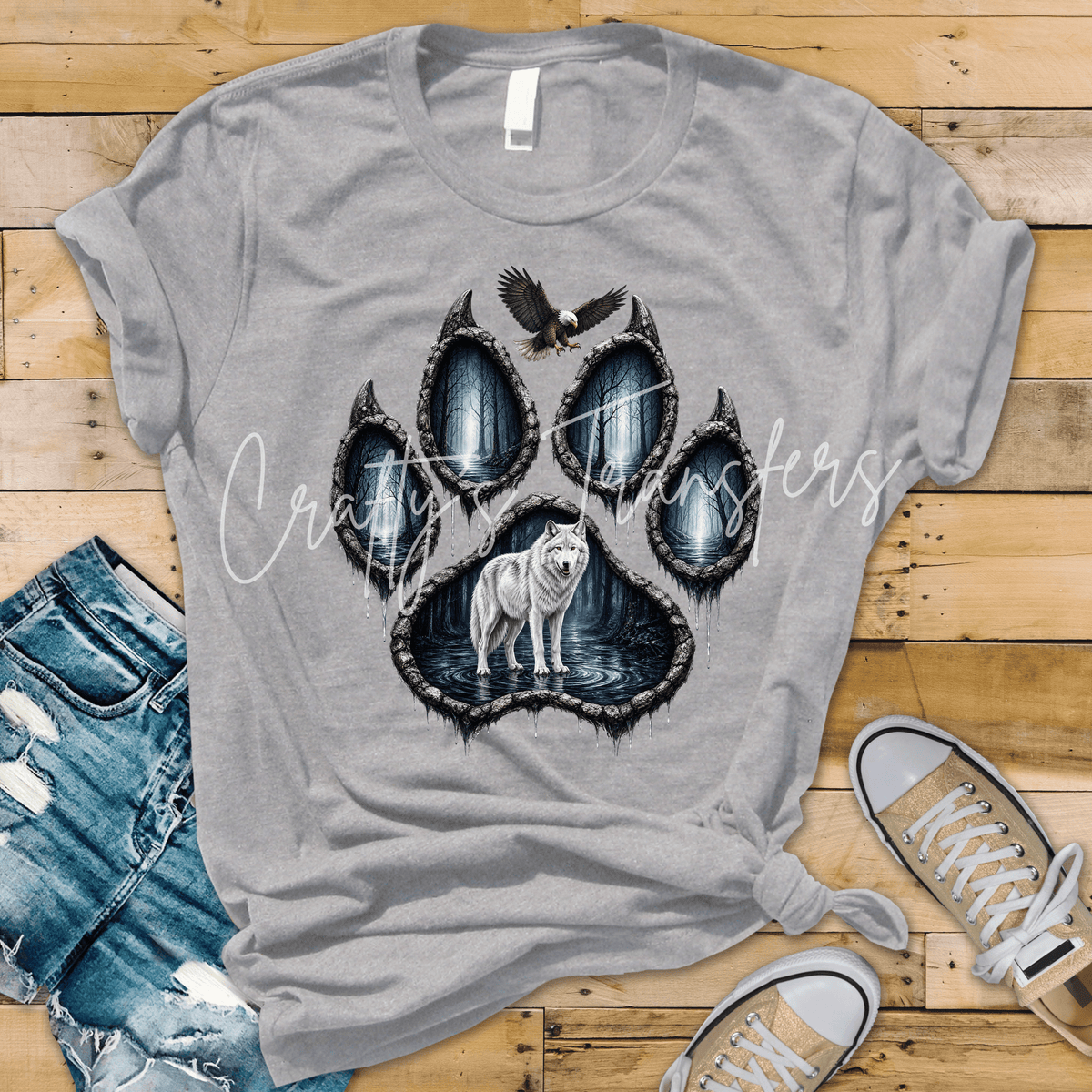 Wolf Paw Print DTF Transfer – Forest Wildlife Eagle Nature Shirt Design