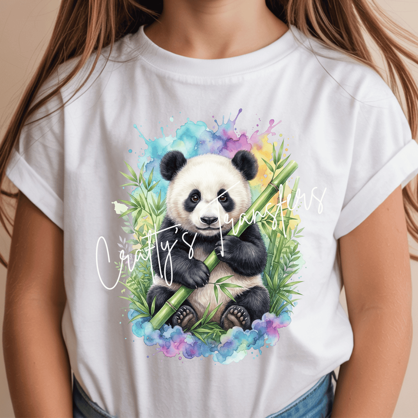 Cute Panda DTF Transfer – Colorful Bamboo Watercolor Animal Shirt Design