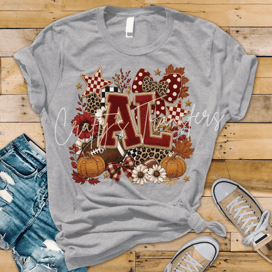 Alabama Fall Football DTF Transfer | Crimson AL Leopard Pumpkin Game Day Shirt Transfer