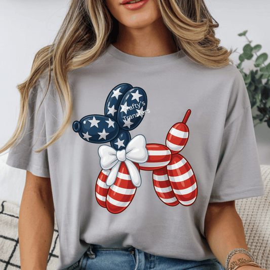 Patriotic Balloon Dog DTF Transfer | Red White Blue USA Balloon Animal Graphic | 4th of July Heat Press Shirt Transfer
