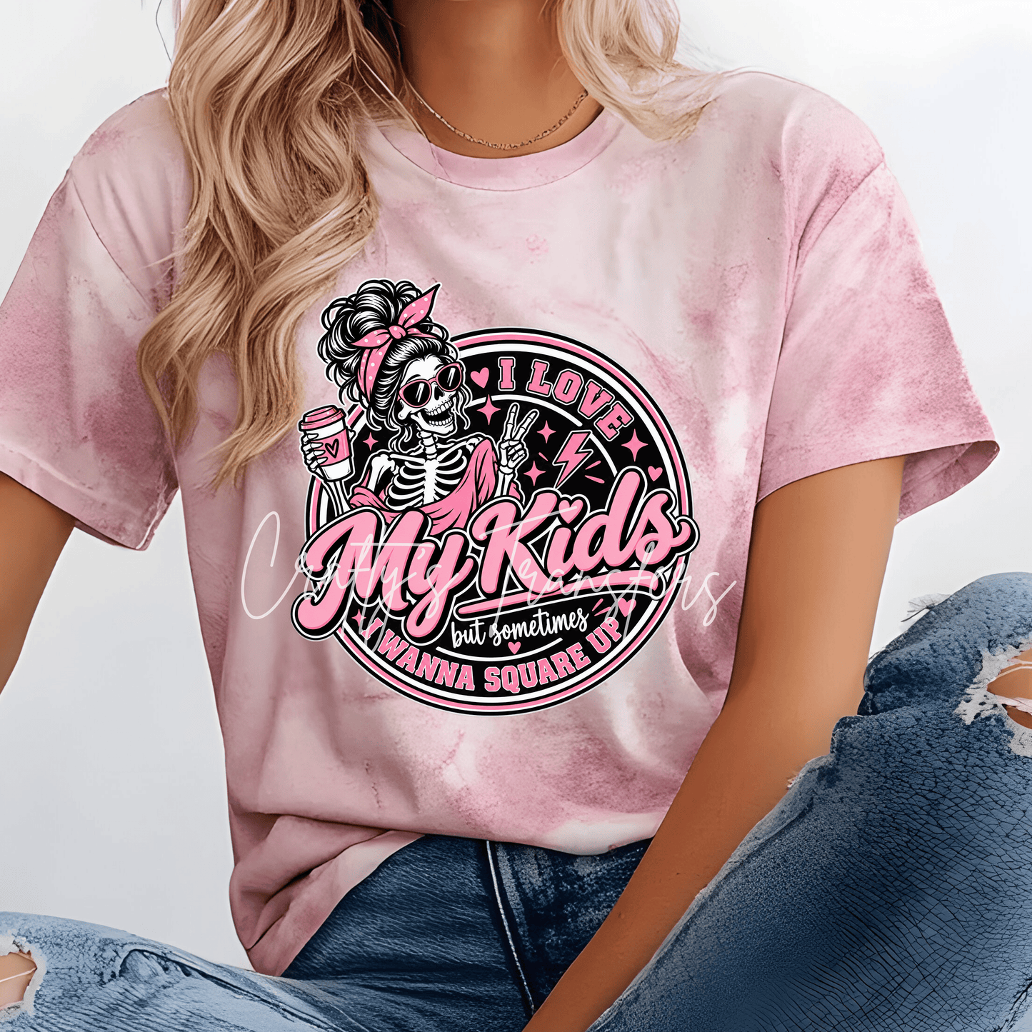 I Love My Kids But Sometimes I Wanna Square Up DTF Transfer | Funny Mom Skeleton Shirt Transfer