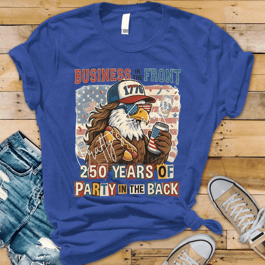 250 Years of Party in the Back DTF Transfer | Patriotic Eagle Mullet Graphic | Funny 4th of July Shirt Transfer