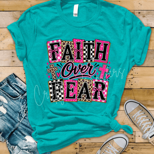 Faith Over Fear DTF Transfer | Pink Leopard Checkerboard Christian Shirt Transfer