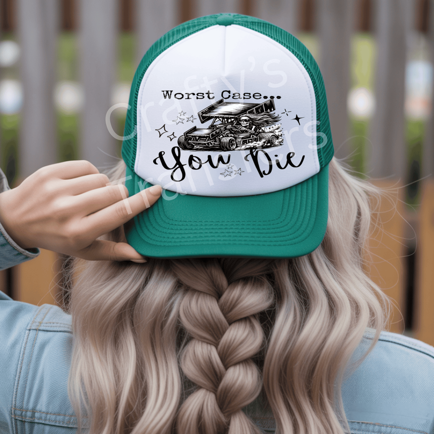 Skeleton Girl Sprint Car DTF Transfer | Dirt Track Racing Graphic | Retro Sprint Car Shirt Design for Race Fans