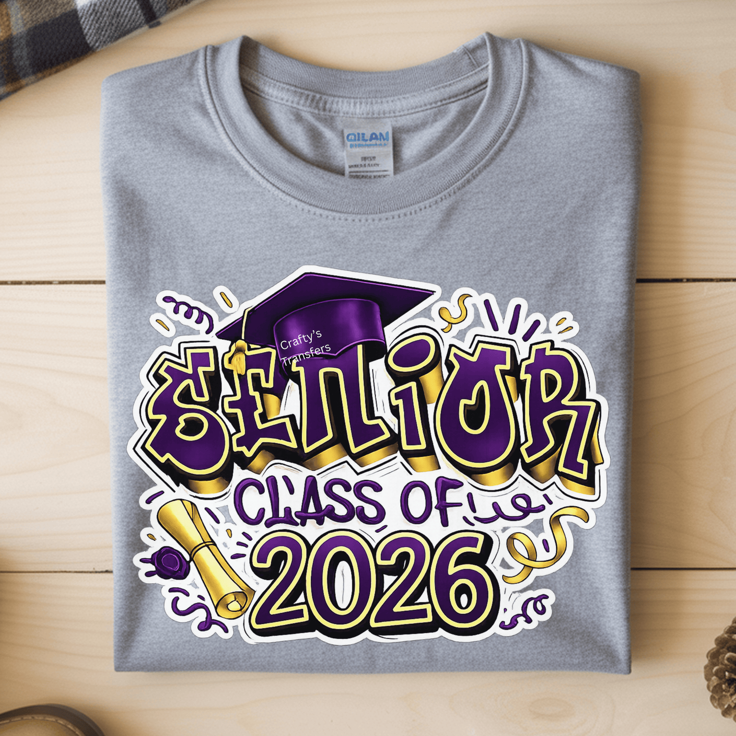 Senior Class of 2026 DTF Transfer | Graduation Heat Transfer | Purple & Gold Senior Design | Ready to Press