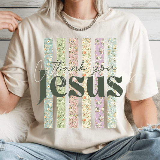 Thank You Jesus Floral DTF Transfer – Colorful Faith Shirt Transfer with Vintage Flowers