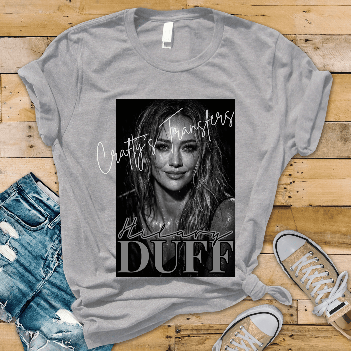 Hilary Duff Inspired DTF Transfer | Moody Black & White Celebrity Style Graphic | Retro Pop Culture Shirt Design