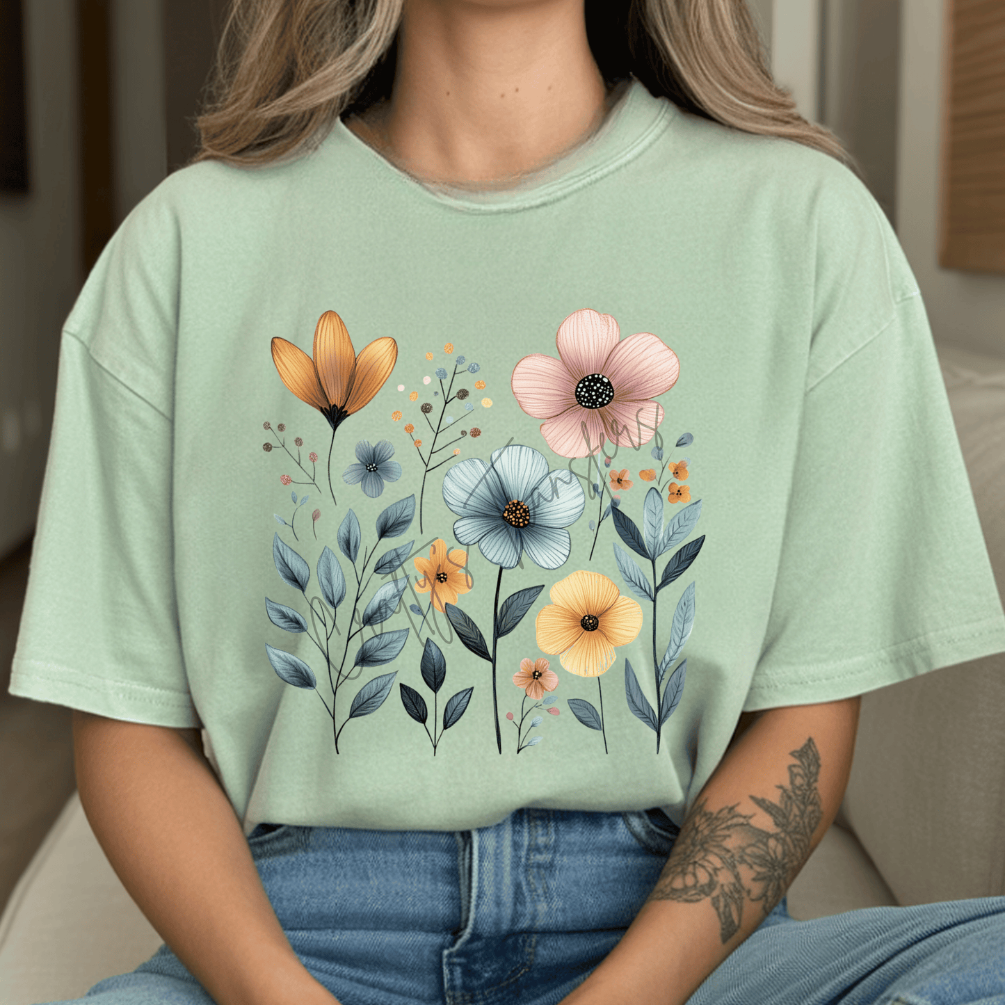 Boho Wildflower DTF Transfer | Vintage Floral Clipart Design | Pastel Flower Graphic | Botanical Aesthetic Shirt Transfer