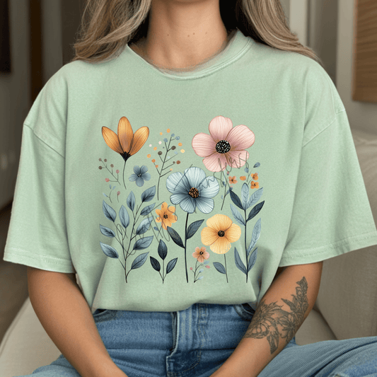 Boho Wildflower DTF Transfer | Vintage Floral Clipart Design | Pastel Flower Graphic | Botanical Aesthetic Shirt Transfer