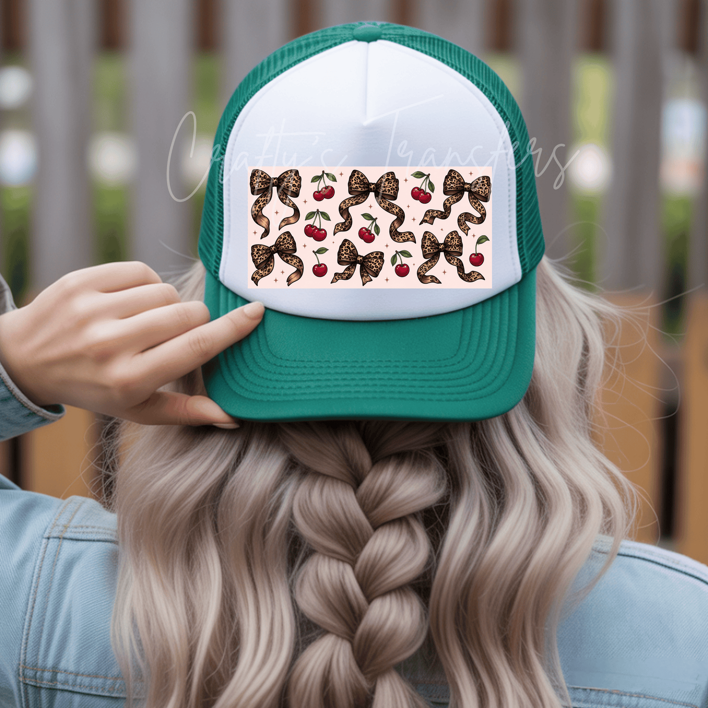 Leopard Bow & Cherry DTF Hat Transfer – Cute Coquette Trucker Hat Transfer