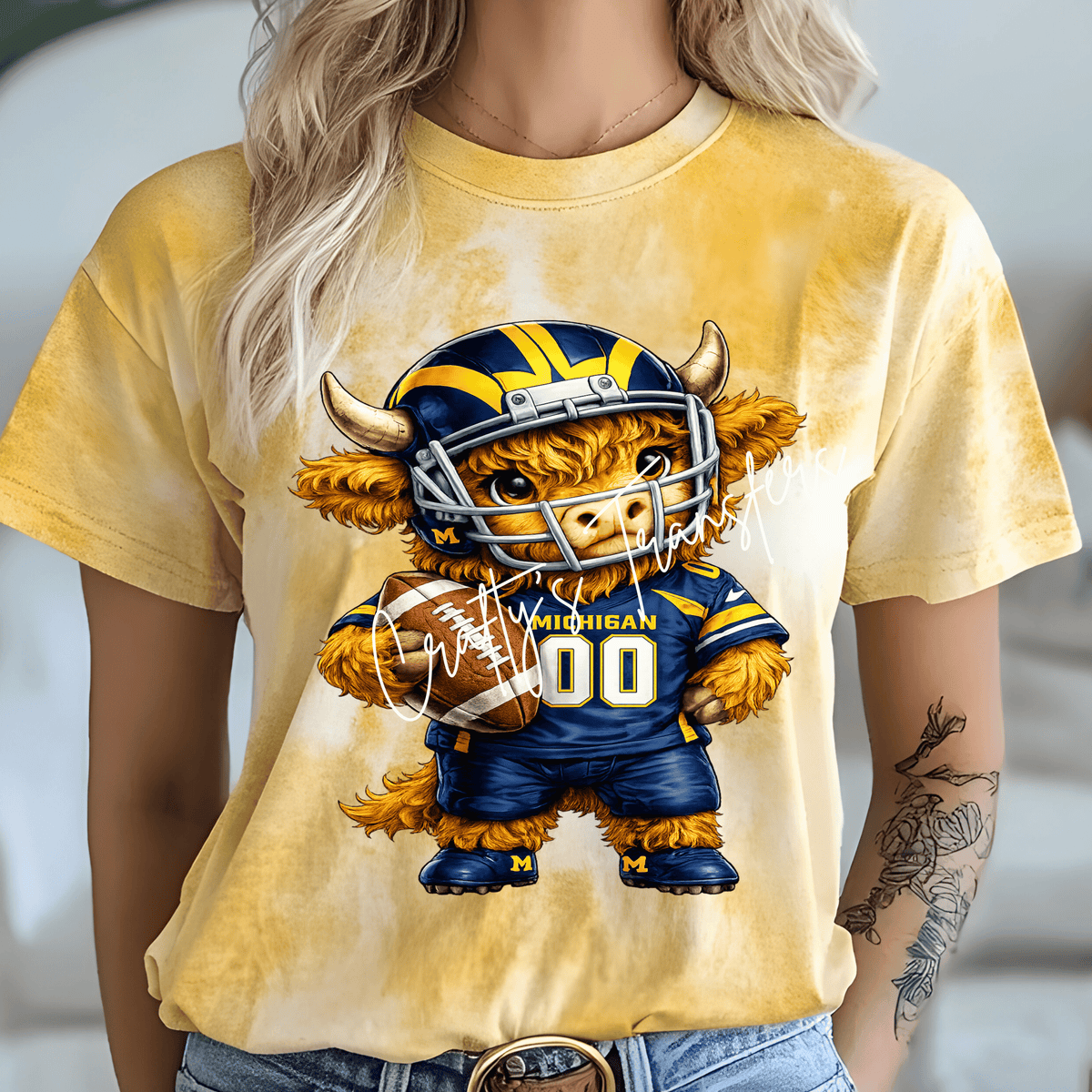 (2) Football Highland Cow DTF Transfer – Cute Jersey and Helmet Cow Shirt Design