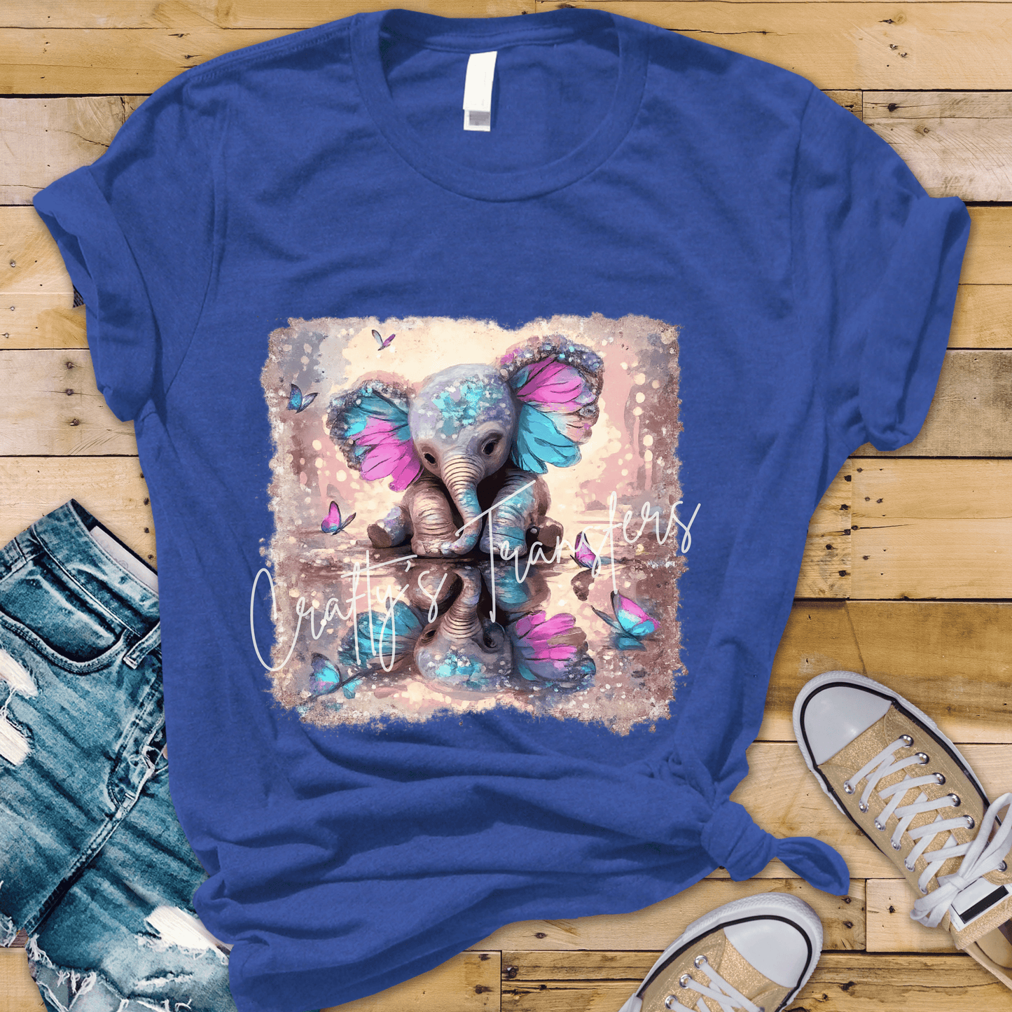 Baby Elephant DTF Transfer | Whimsical Butterfly Elephant Graphic Tee Transfer | Pastel Nursery Animal Shirt Design