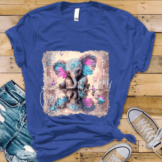 Baby Elephant DTF Transfer | Whimsical Butterfly Elephant Graphic Tee Transfer | Pastel Nursery Animal Shirt Design