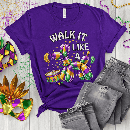 Walk It Like a Dog Mardi Gras DTF Transfer | Balloon Dog Purple Green Gold Carnival Heat Transfer
