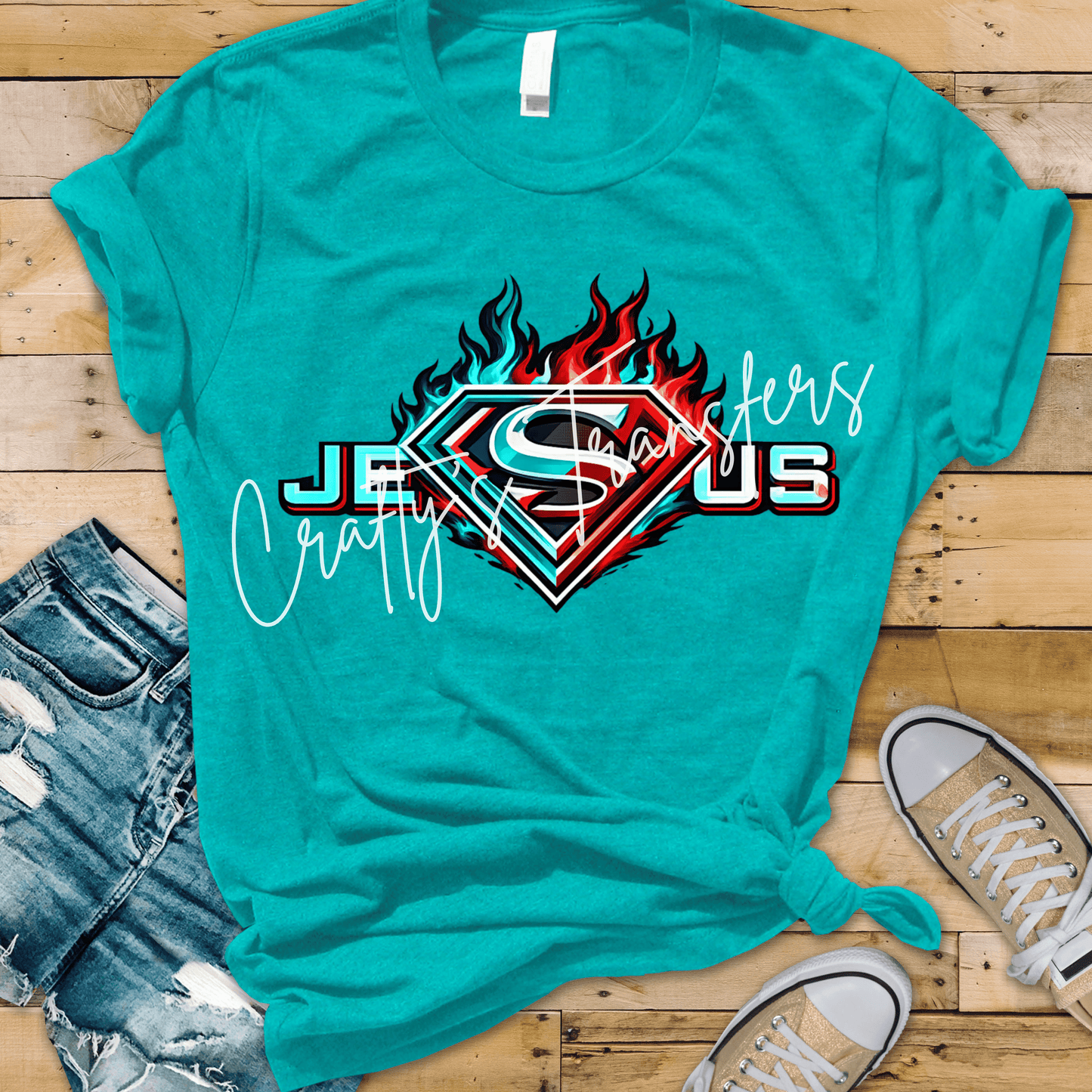 Jesus Flame DTF Transfer | Faith-Based Christian Graphic Transfer | Bold Jesus Typography Shirt Design