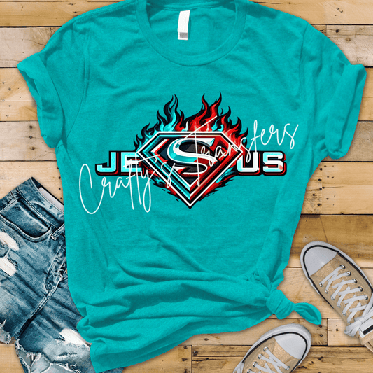 Jesus Flame DTF Transfer | Faith-Based Christian Graphic Transfer | Bold Jesus Typography Shirt Design