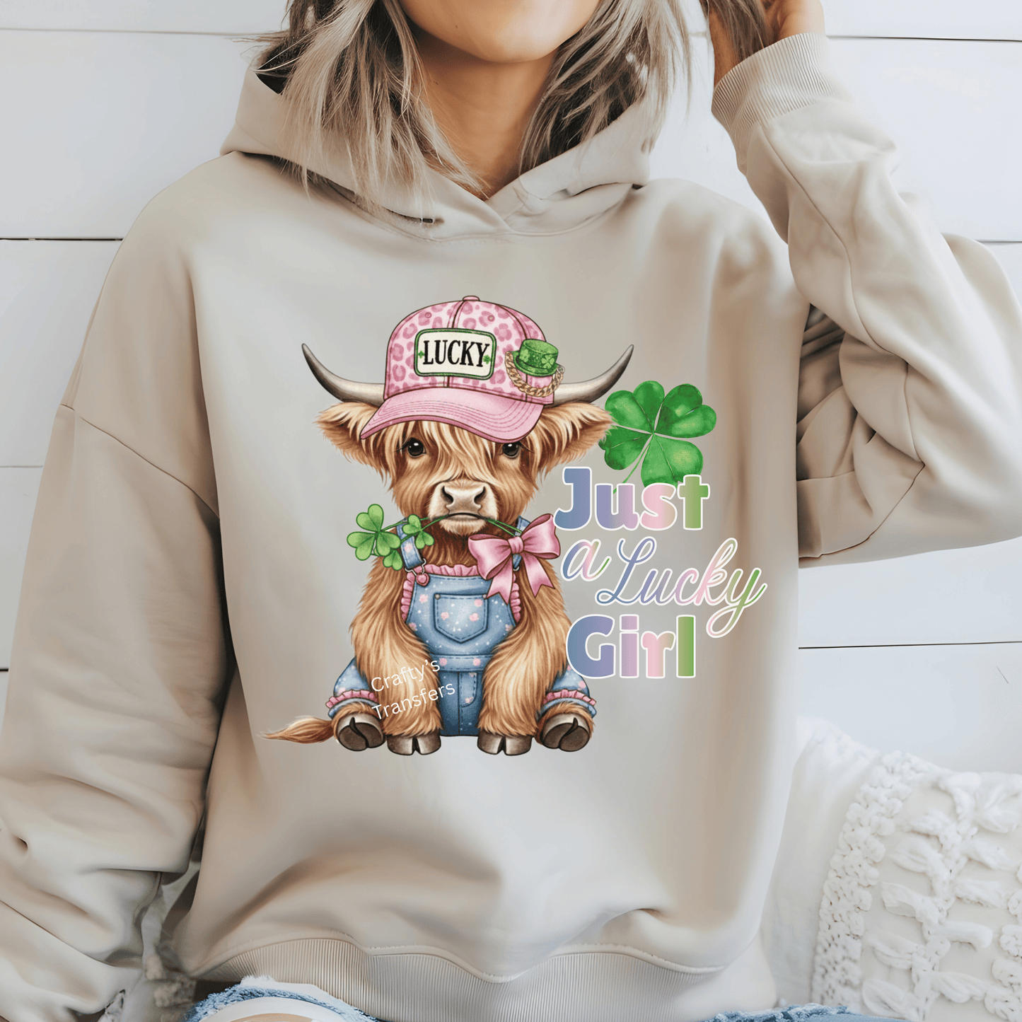 Just a Lucky Girl Highland Cow DTF Transfer | St. Patrick’s Day Cow Heat Transfer Shirt Design