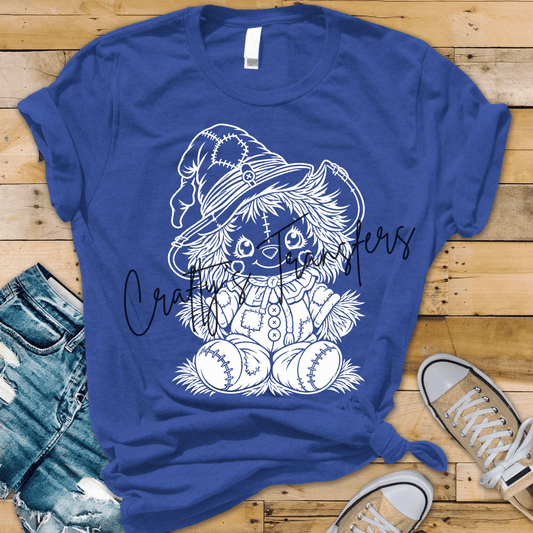 Cute Scarecrow DTF Transfer | White Fall Scarecrow Graphic | Farmhouse Autumn Heat Transfer | Pumpkin Patch Fall Shirt Design