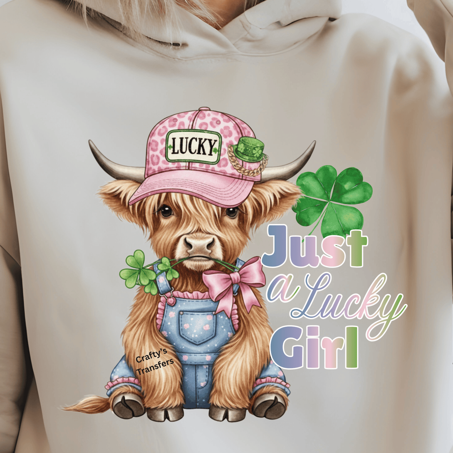 Just a Lucky Girl Highland Cow DTF Transfer | St. Patrick’s Day Cow Heat Transfer Shirt Design