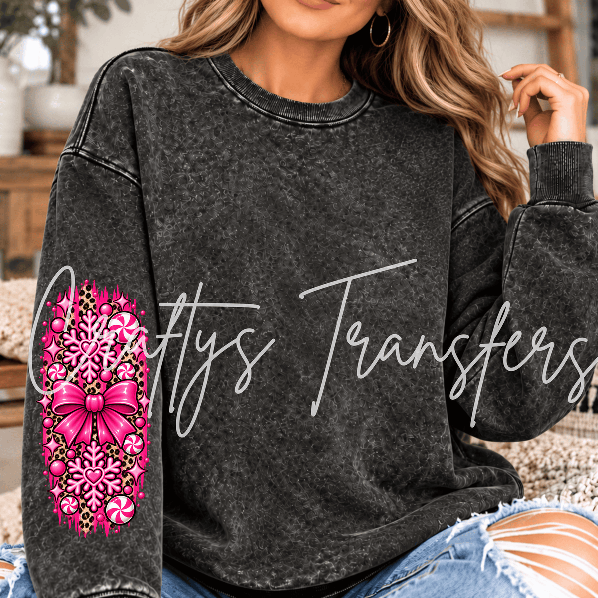 Pink Gingerbread Girl DTF Transfer – Leopard Christmas Shirt Design – Girly Holiday DTF