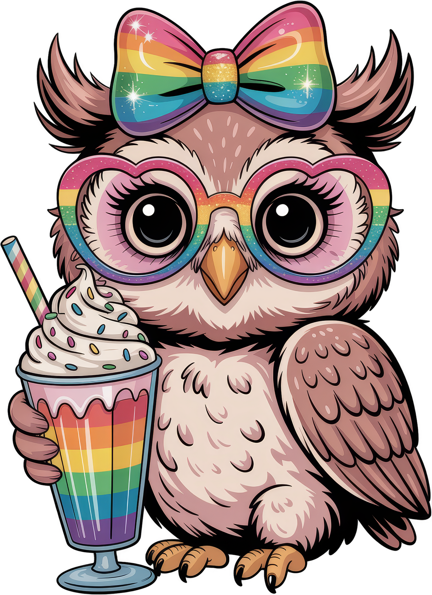Cute Owl Rainbow Bow and Glasses