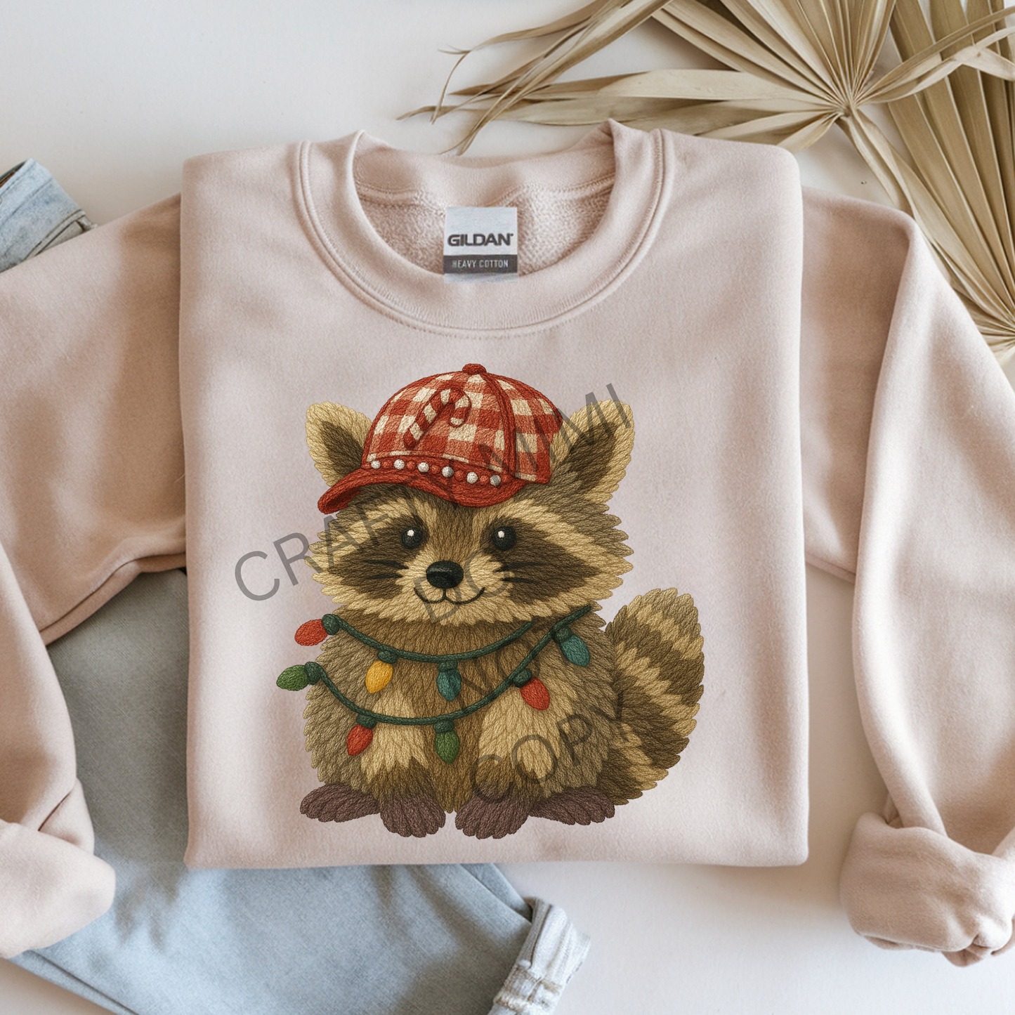 Red Gingham Hat with Candy Cane Raccoon