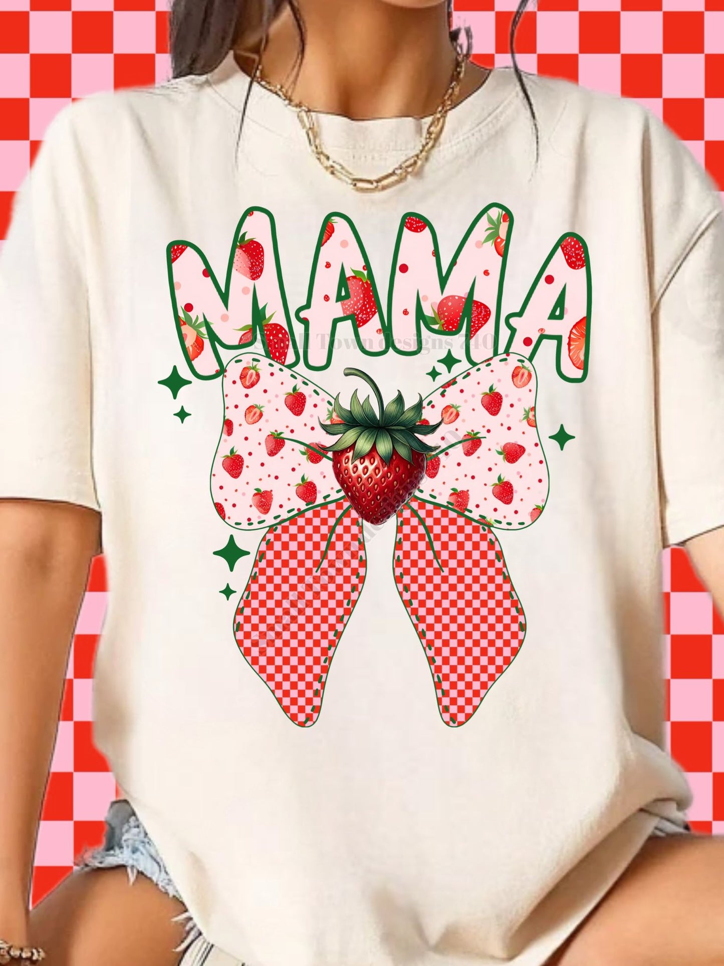 Strawberry Bow DTF Print (multiple names to choose from)