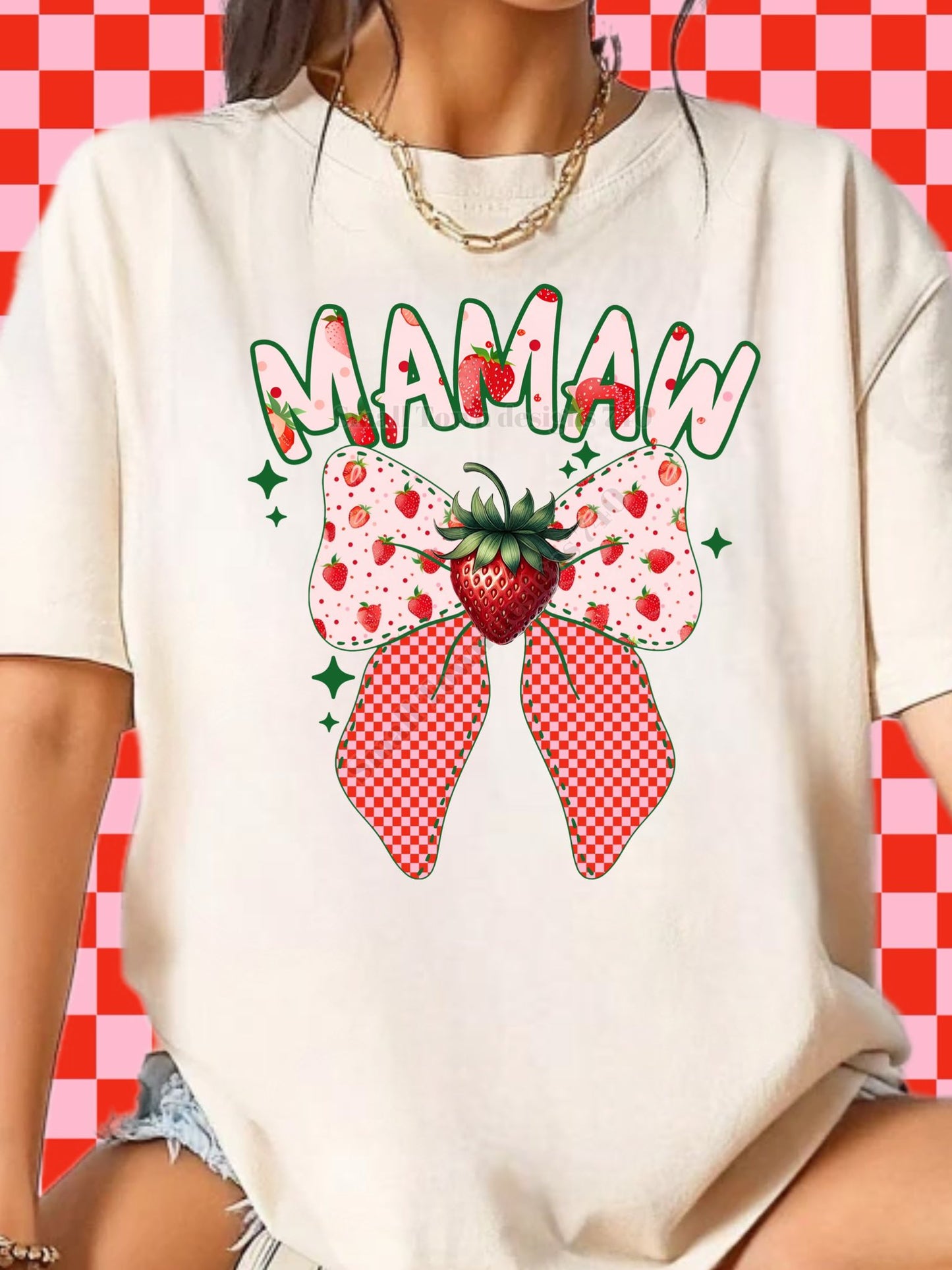 Strawberry Bow DTF Print (multiple names to choose from)