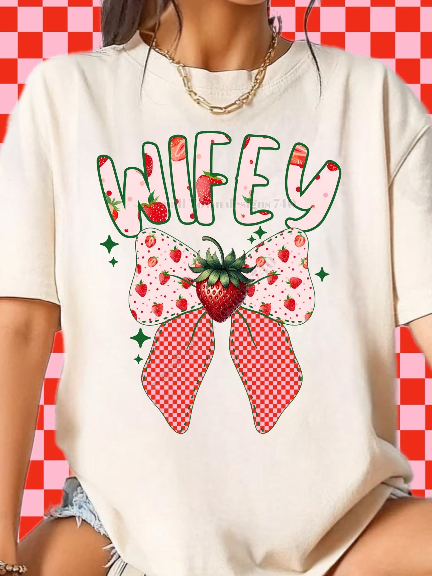 Strawberry Bow DTF Print (multiple names to choose from)