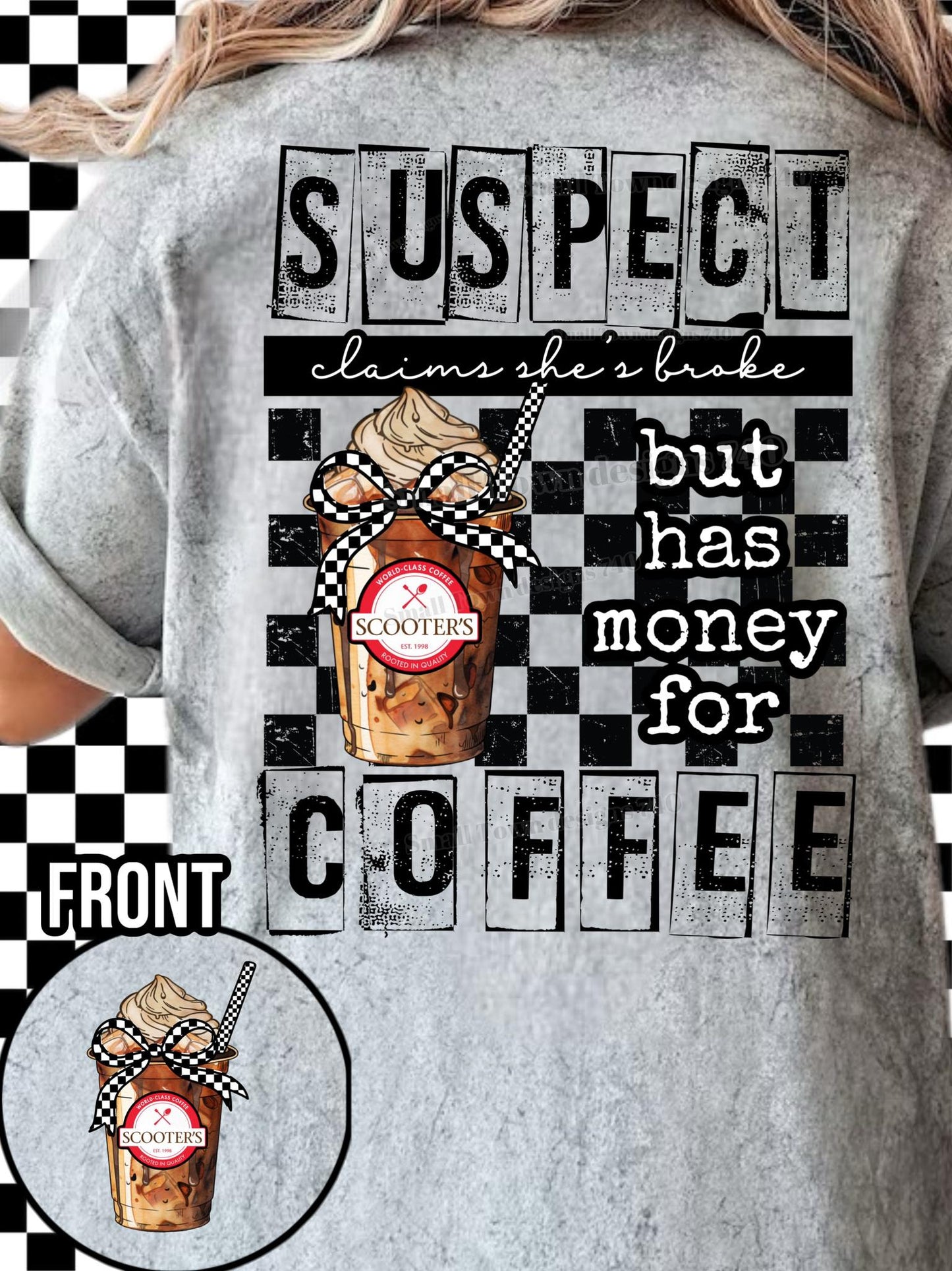 Suspect Claims She's Broke - Scooters - with pocket -DTF Transfer