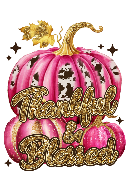 Pink Pumpkins Gold Letters Thankful & Blessed