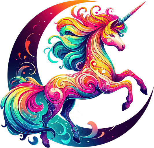 Bright Colorful Unicorn with Moon