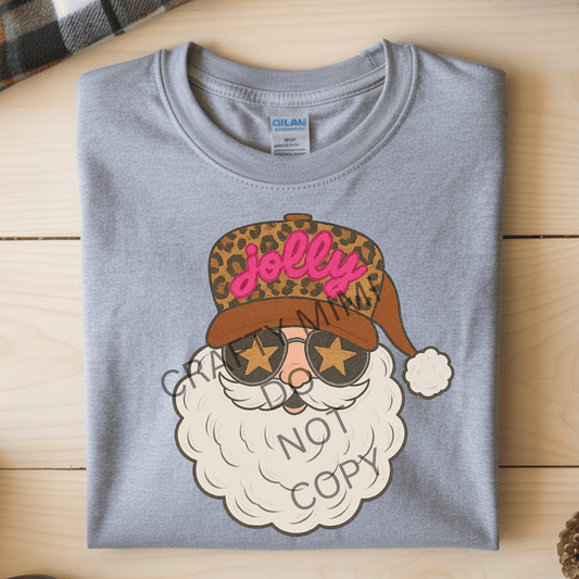Jolly Santa - Pink on Cheetah Print Hat