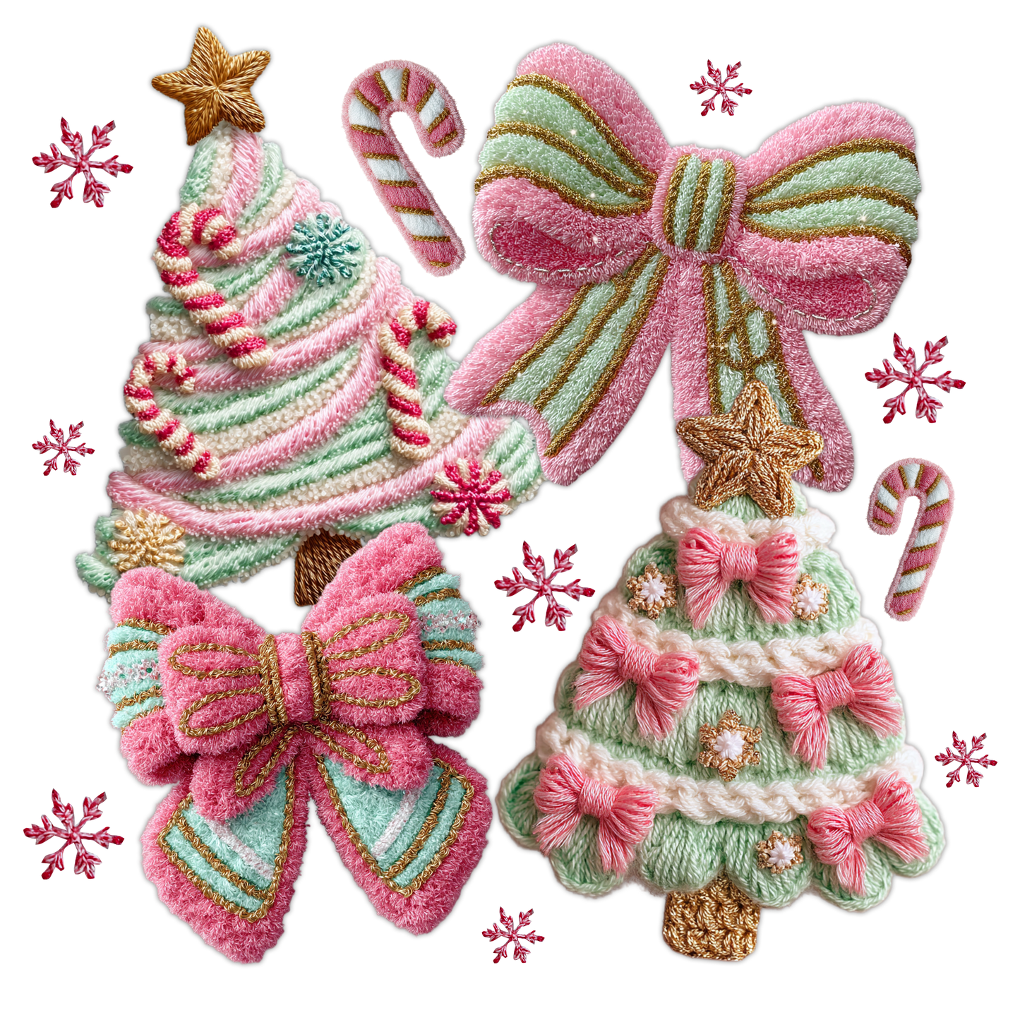 Pastel Colored Christmas Cookes & Bows Faux Yarn Style