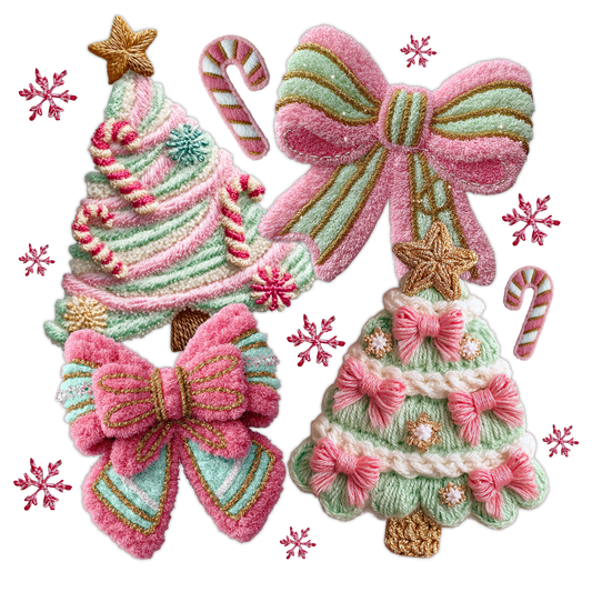 Pastel Colored Christmas Cookes & Bows Faux Yarn Style