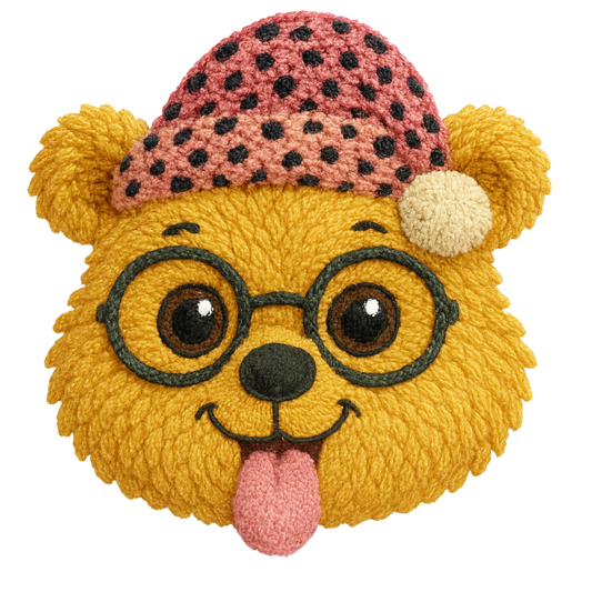 Faux Yarn Bear with Pink Cheetah Print Hat & Black Glasses