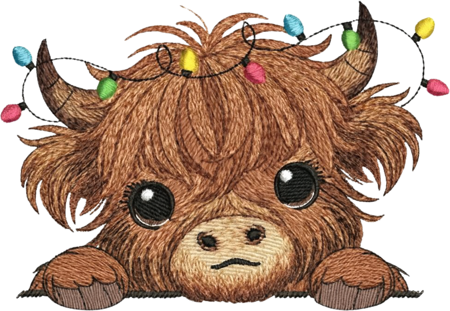 Christmas Lights Highland Cow