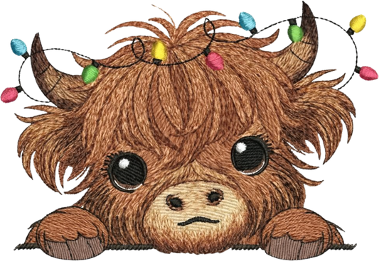 Christmas Lights Highland Cow